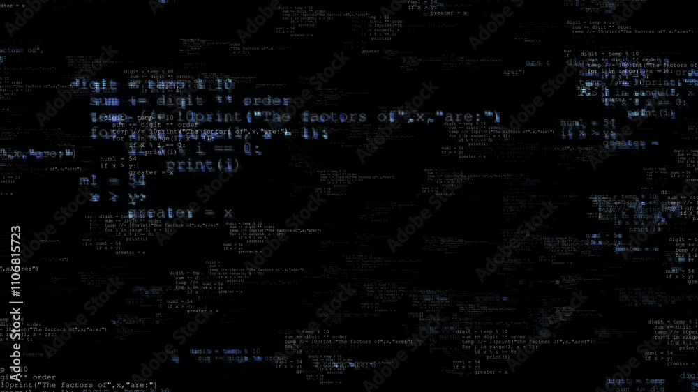 Abstract digital glitch effect noise Error signal Code Scrolling Programming Virus code software hack concept. Cyber security software developer Computer script cyberspace Software development process