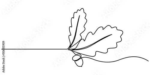 A single line drawing of an oak leaf. Continuous line thanksgiving icon in color. One line icon. Vector illustration, Oak leaf continuous one line drawing. Single line drawing of colored autumn leaves