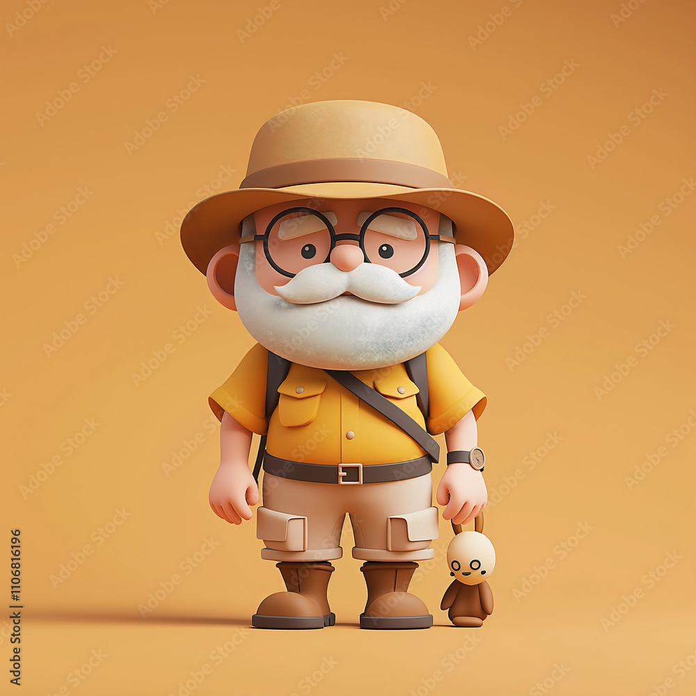 A cartoon archaeology professor stands confidently in an adventurous pose, dressed in muted earth tones, embodying curiosity and exploration without artifacts A cartoon archaeology professor stands confidently in an adventurous pose, dressed in muted earth tones, embodying curiosity and exploration without artifacts