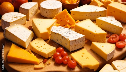 Assorted Gourmet Cheese Selection Wooden Board Tasting Food Photography