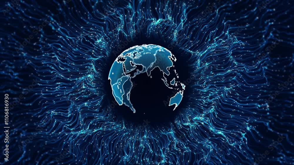 Hud Planet earth global world Data exchange grid, transfer, international trade. connection social internet network Worldwide news media broadcast. Blockchain technology Business finance crypto 3D 4K