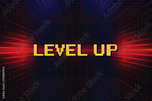 LEVEL UP. pixel art. 8 bit game. retro video game. for game assets.