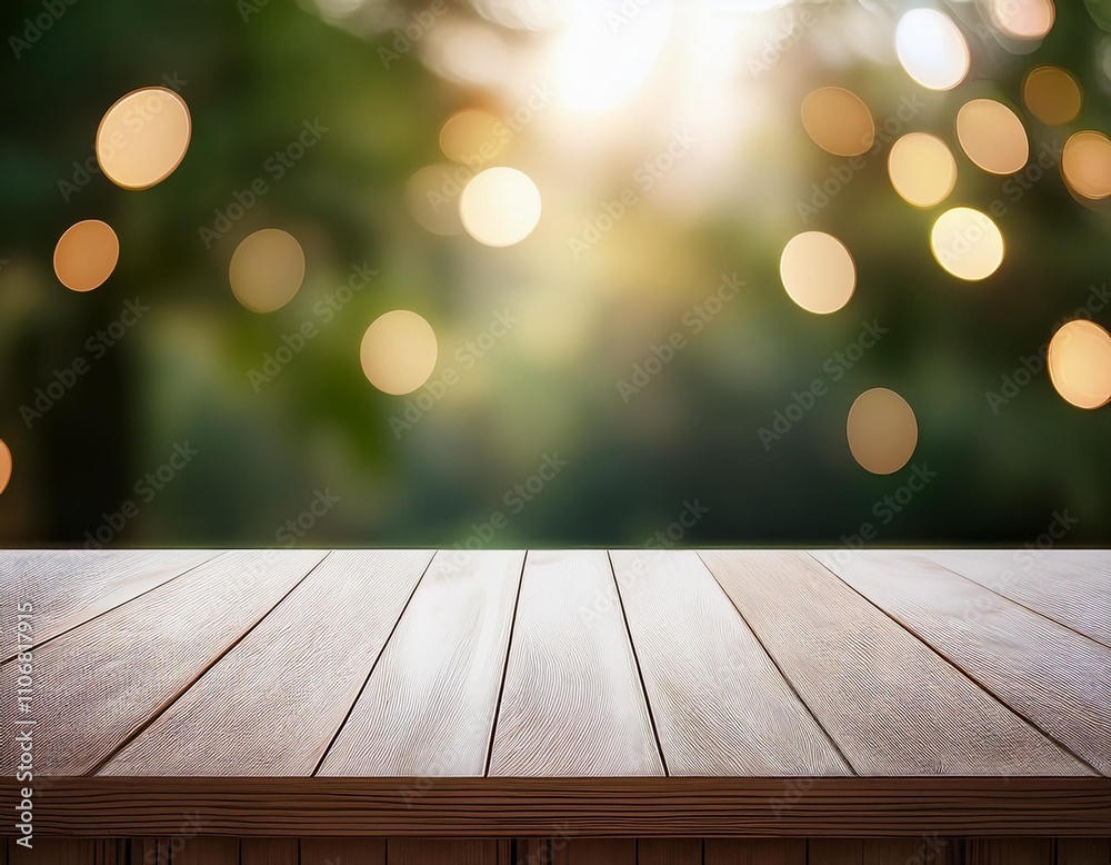 Minimalist wooden table top with bokeh lights, perfect for a clean and modern look Minimalist wooden table top with bokeh lights, perfect for a clean and modern look