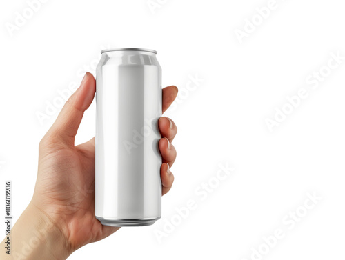 Hand holding can soda bottle isolated on transparent background, generative ai	