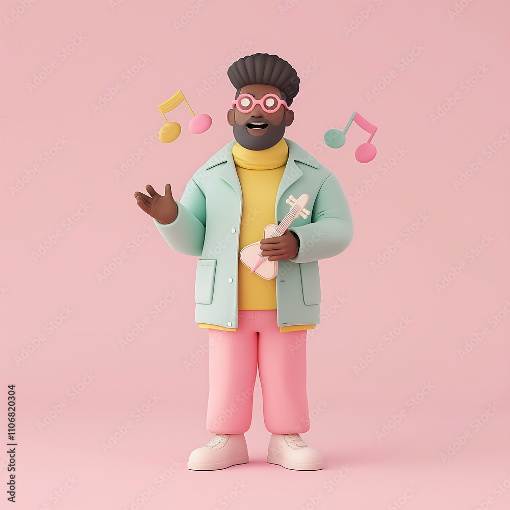 A cartoon music theory instructor stands in a pastel environment, wearing soft colors and conveying enthusiasm through an expressive pose. The character exudes a joyful and inviting energy A cartoon music theory instructor stands in a pastel environment, wearing soft colors and conveying enthusiasm through an expressive pose. The character exudes a joyful and inviting energy
