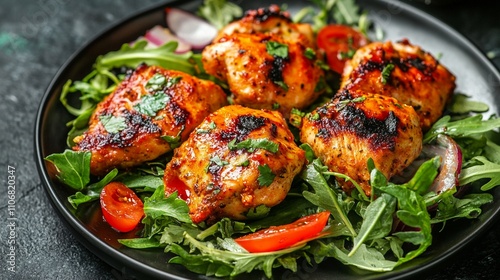 Sizzling pieces of tandoori chicken.