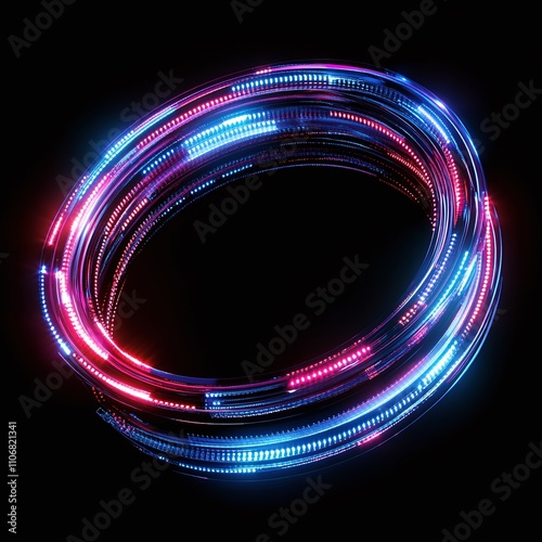Colorful Neon Light Trails Create a Dynamic Circular Shape on a Black Background for Creative Background Use