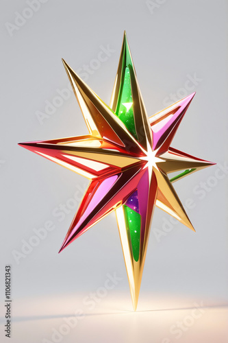 3d render of christmas star, The north star, isolated, suitable for card designs