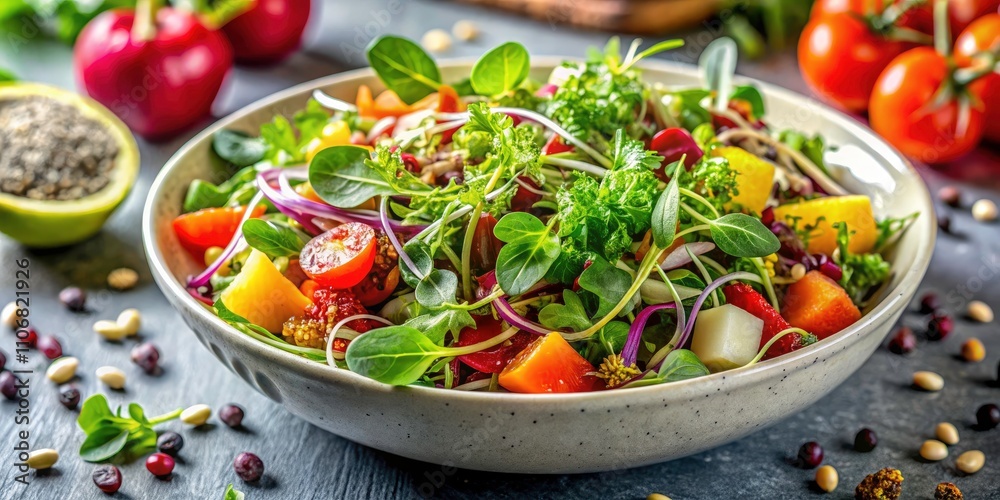 Super Salad with Microgreens and Seeds - A Healthy Vegan Delight with Eco-Friendly Ingredients for a Wholesome Diet Super Salad with Microgreens and Seeds - A Healthy Vegan Delight with Eco-Friendly Ingredients for a Wholesome Diet