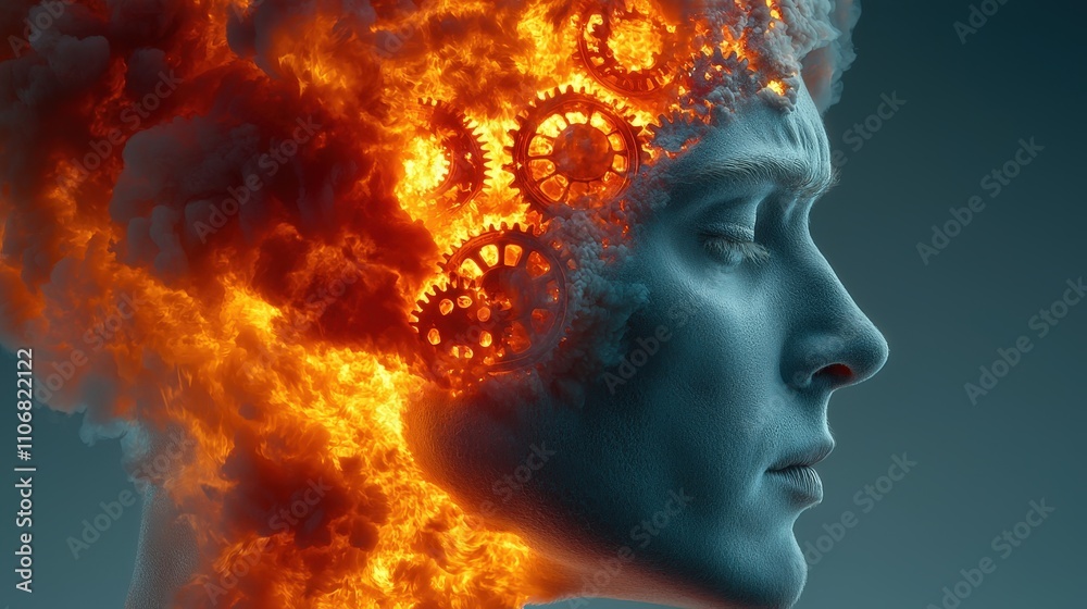 Fiery Mind Abstract Gears Burning Brain Mental Power Intense Emotion Fiery Mind Abstract Gears Burning Brain Mental Power Intense Emotion