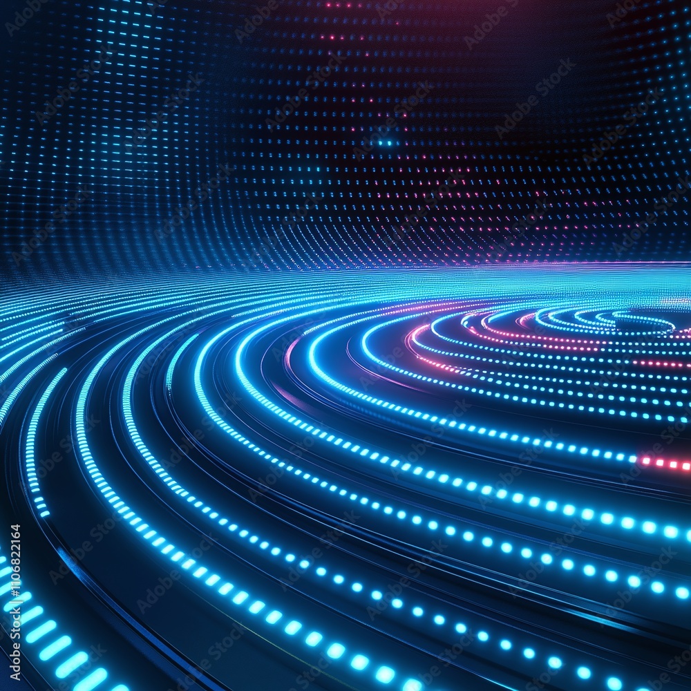 Fototapeta premium Futuristic Abstract Background with Glowing Circles and Neon Lights in Blue and Red Tone