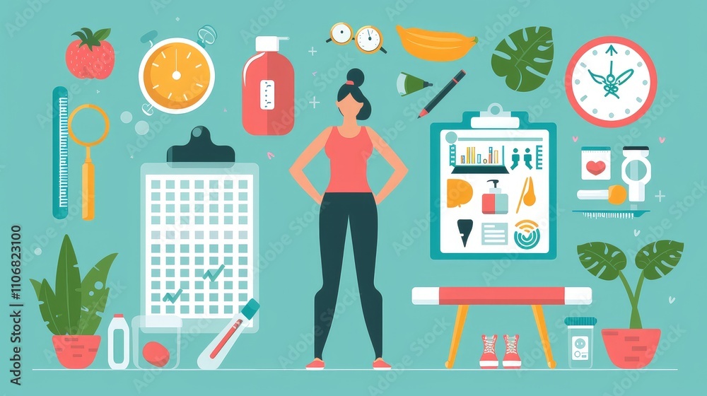 Healthy Living and Fitness Elements Flat Vector Illustration Healthy Living and Fitness Elements Flat Vector Illustration