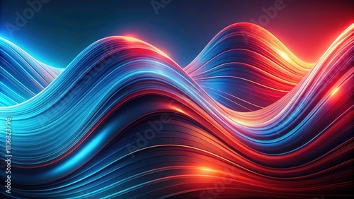 Vintage Style Abstract Waves in Blue and Red: Neon Gradient Flowing Motion Design Illustration for Modern Art Enthusiasts