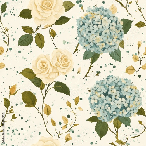 Wallpaper Mural Soft Hydrangeas and Roses on Dreamy Teal Background Torontodigital.ca