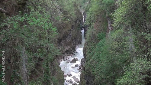 Caucasus, North Ossetia. Digoria gorge. Mountain river in the canyon. photo