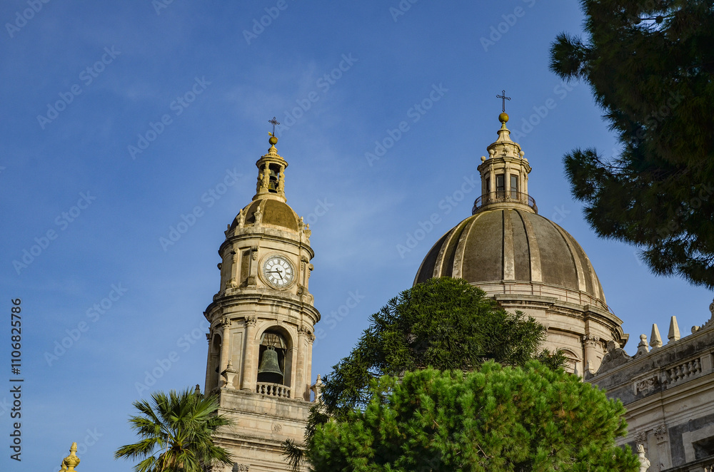 Dome and clock tower of the Cathedral of Saint Agatha in Catania Dome and clock tower of the Cathedral of Saint Agatha in Catania