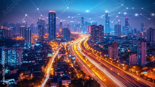 Wallpaper Mural A Nighttime Aerial View of a Modern City Skyline Illuminated by Streetlights and Buildings Torontodigital.ca