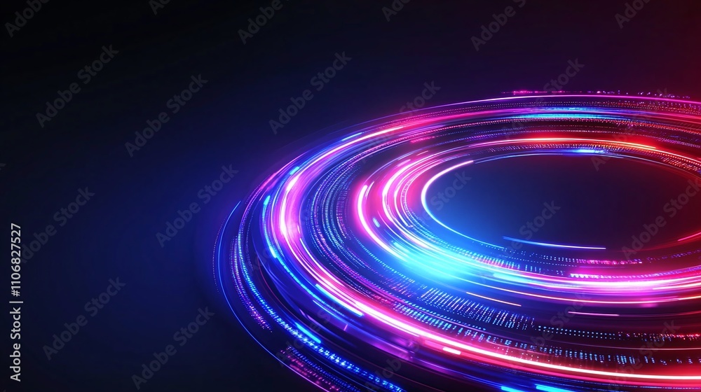 Obraz premium Vibrant Circular Light Trails Creating Dynamic Abstract Background in Dark Space