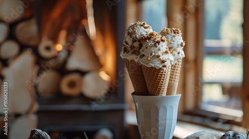 Wallpaper Mural Maple walnut ice cream against a cozy cabin interior Torontodigital.ca