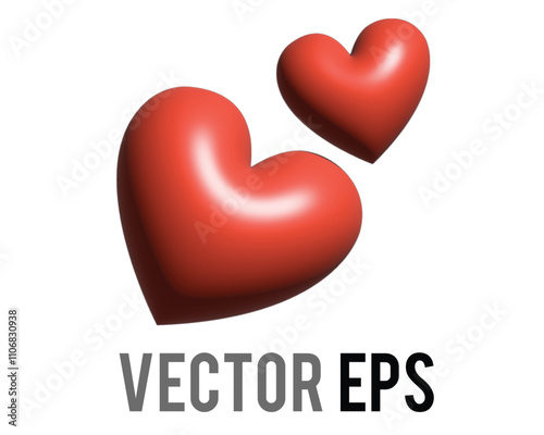 Vector two love red glossy hearts icon, used for expressions of love is in the air