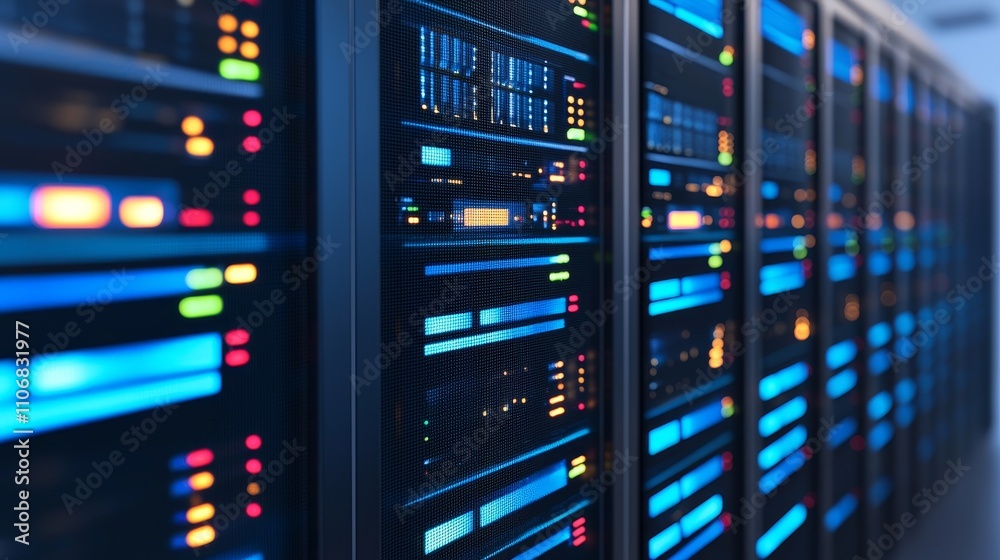 Dynamic fiber optic server installation data center technology showcase modern environment close-up view innovation in connectivity Dynamic fiber optic server installation data center technology showcase modern environment close-up view innovation in connectivity