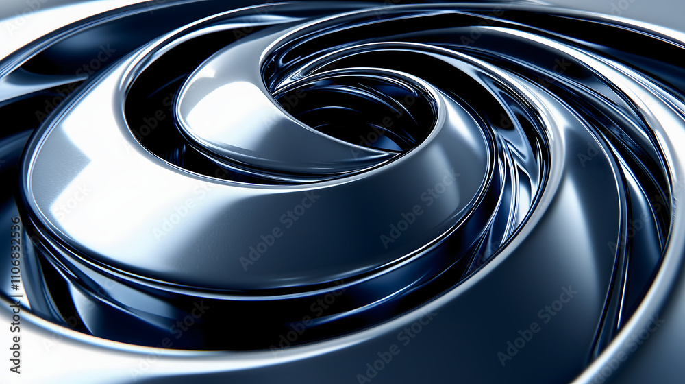 Swirling metallic patterns create a dynamic visual effect in a close-up view of polished metal reflecting light