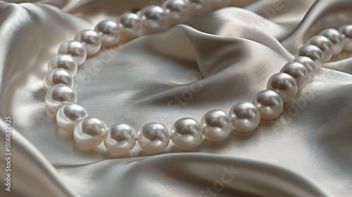 Pearl necklace cascading elegantly on satin fabric