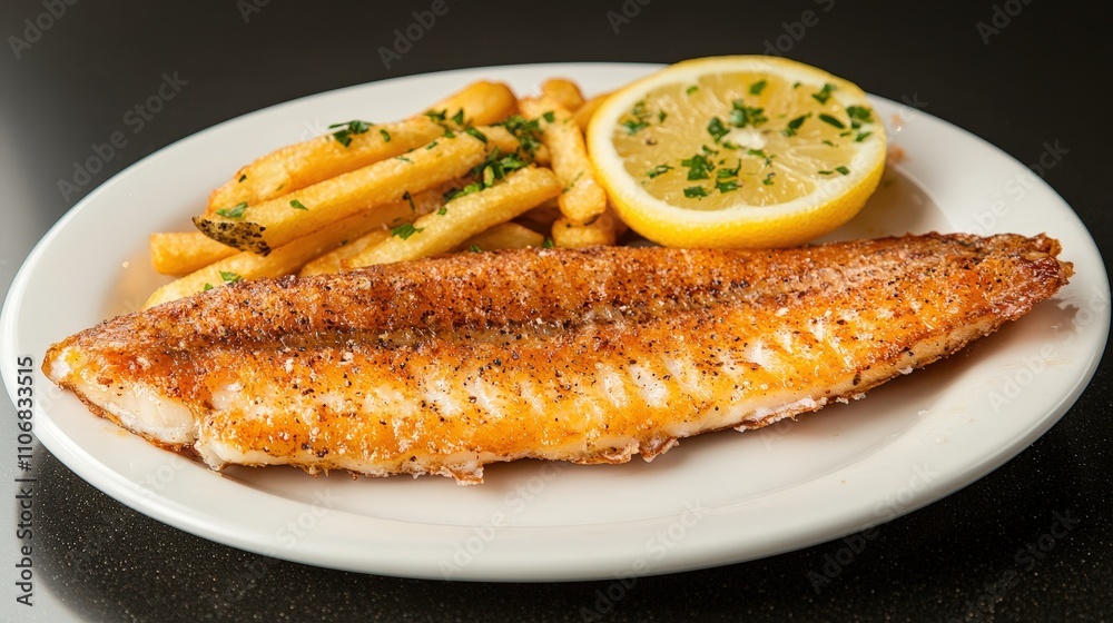 Delicious Crispy Fried Fish Chips Dinner with Lemon