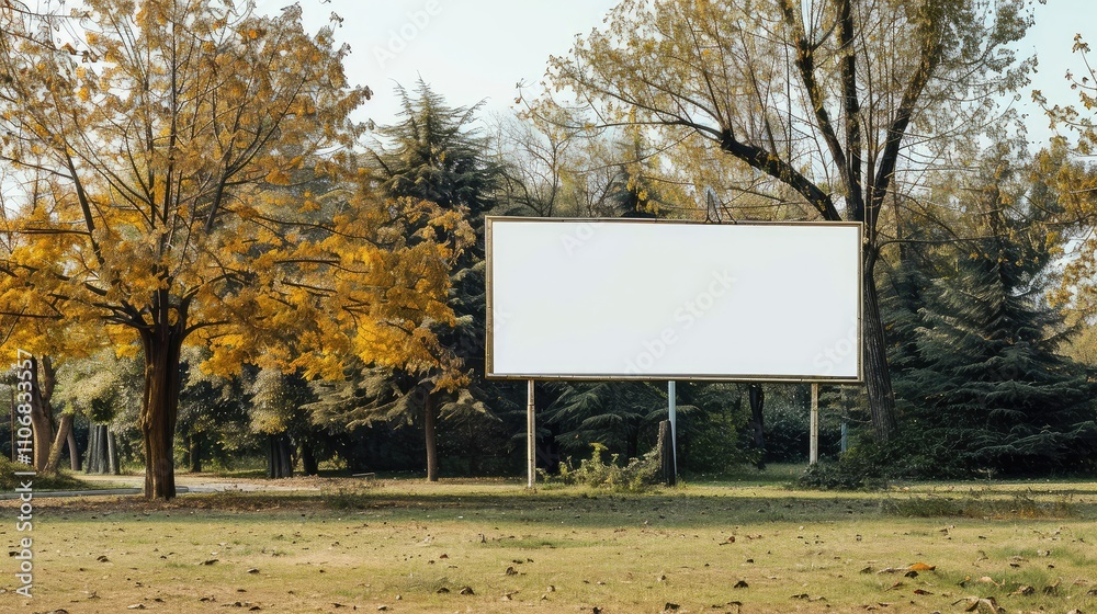Serene Autumn Landscape with a Blank Billboard Ready for Promotion Serene Autumn Landscape with a Blank Billboard Ready for Promotion
