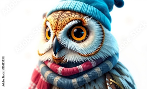 owl christmas Owl in a cap and scarf watercolors on white background  animal, decoration, season, bird photo