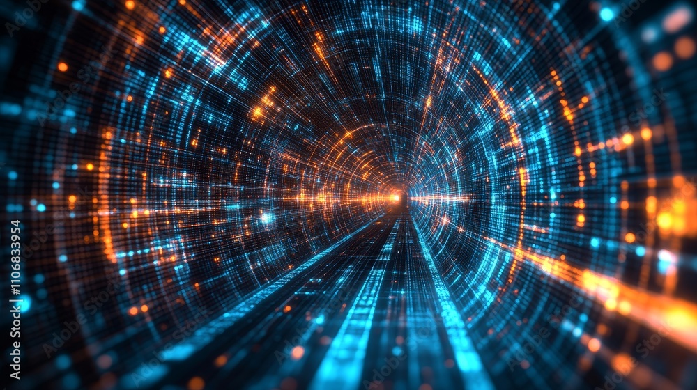 Obraz premium Abstract Digital Tunnel with Glowing Lights and Lines