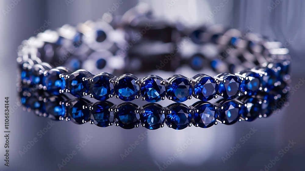 Platinum bracelet with sapphire gemstones on reflective surface Platinum bracelet with sapphire gemstones on reflective surface