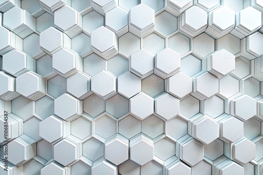 Fototapeta premium Abstract White 3D Hexagon Pattern - Futuristic Technology Background with Honeycomb Mosaic Design for Modern Wallpapers and Digital Art