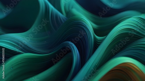 Abstract background made of Aqua and Green 3D Waves. Multicolored. 3D Render with copy-space. Generative AI