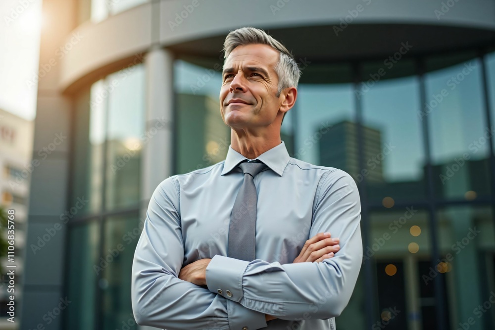 Determined Business Executive in Professional Attire Stands Tall with Confidence in a Modern Urban Environment Determined Business Executive in Professional Attire Stands Tall with Confidence in a Modern Urban Environment