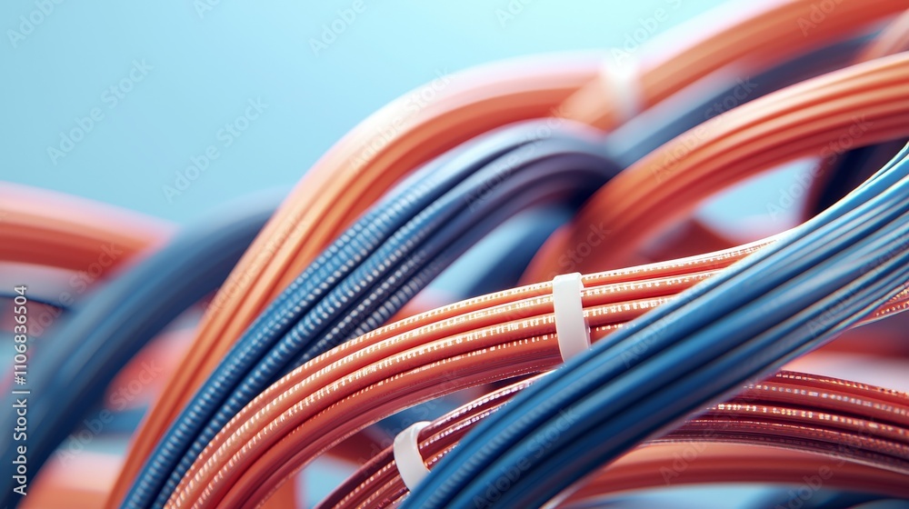 Fiber optic cable system installation technology hub detailed view industrial environment close-up perspective connectivity exploration