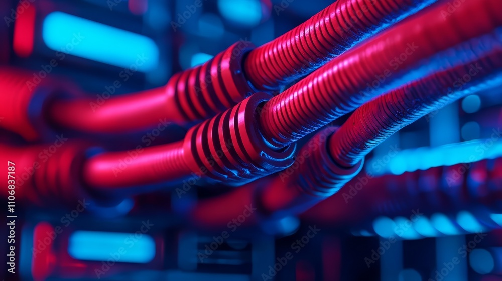 Fiber optic cables in industrial engineering setup data center technology infrastructure high-tech environment close-up view connectivity concept