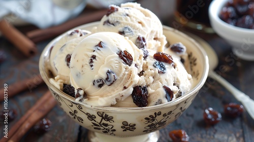 Rum raisin ice cream with rum soaked raisins photo