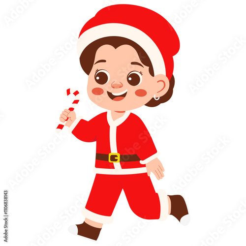 Little Girl Santa Outfit Holding Candy Cane Illustration