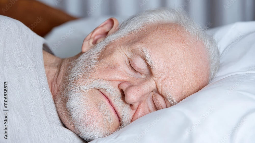 Peaceful Senior Man Sleeping Soundly in Bed Close Up