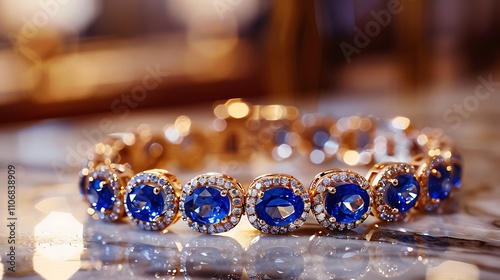 Sapphire encrusted bracelet resting elegantly on marble table photo