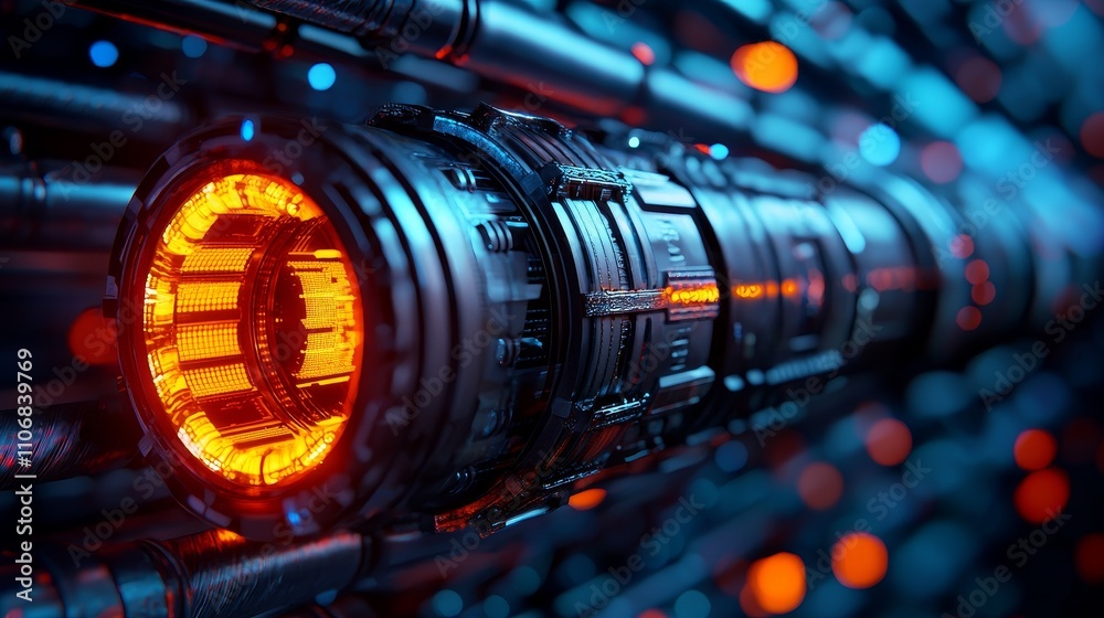 Dynamic fiber optic cables integrating wireless technology in a futuristic environment high-tech close-up view science concept Dynamic fiber optic cables integrating wireless technology in a futuristic environment high-tech close-up view science concept