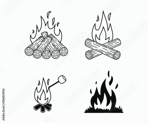 Bonfire Silhouette Collection Vector Template with Simple Flame Design