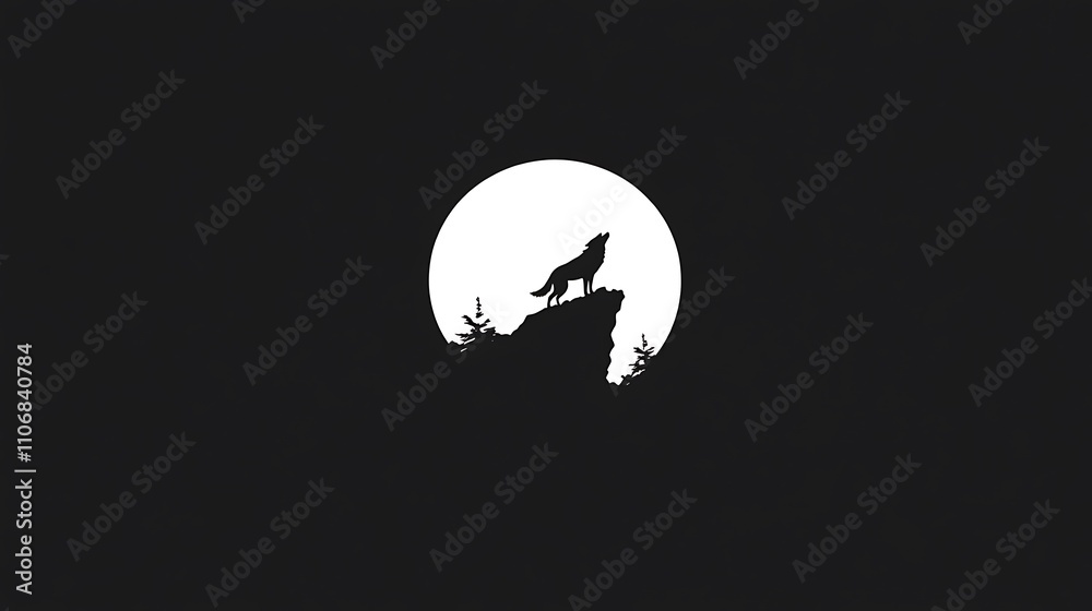 A silhouette of a wolf howling at a full moon atop a rocky cliff A silhouette of a wolf howling at a full moon atop a rocky cliff