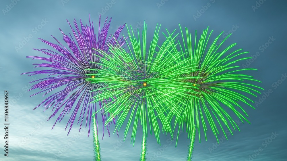 Obraz premium Colorful fireworks bursting in the sky, creating a festive atmosphere.