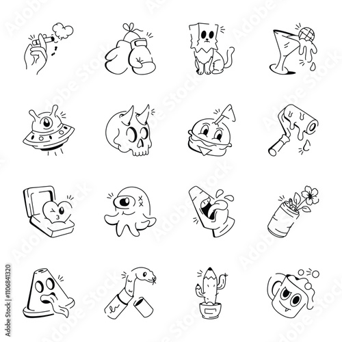 Bundle of Graffiti Art Doodle Icons 

