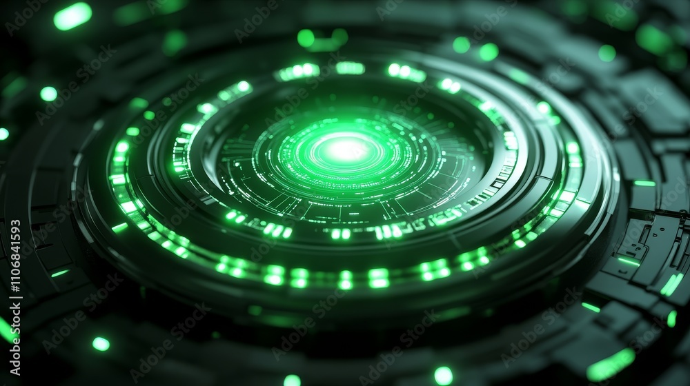Green Glowing Core of a Futuristic Technological Device