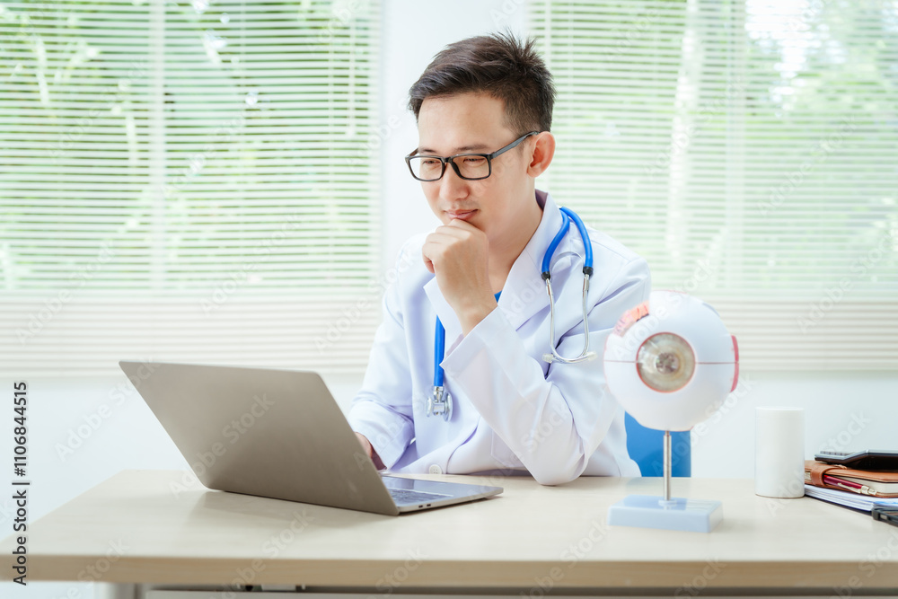 A male doctor wearing glasses sits at a desk in a hospital, explaining eye diseases like glaucoma, cataracts, pterygium, and diabetic retinopathy. Early detection helps prevent vision loss A male doctor wearing glasses sits at a desk in a hospital, explaining eye diseases like glaucoma, cataracts, pterygium, and diabetic retinopathy. Early detection helps prevent vision loss