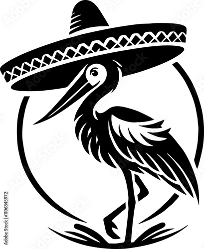 Stork black Solid silhouette Logo in the Mexican style 

