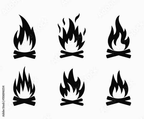 Bonfire Silhouette Collection with Sharp Flames